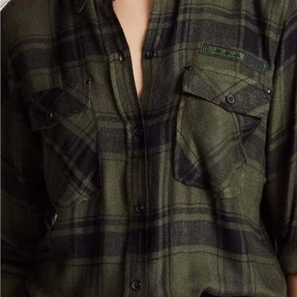 Rails Tops - Rails Pepper Olive and Black Military Plaid Shirt